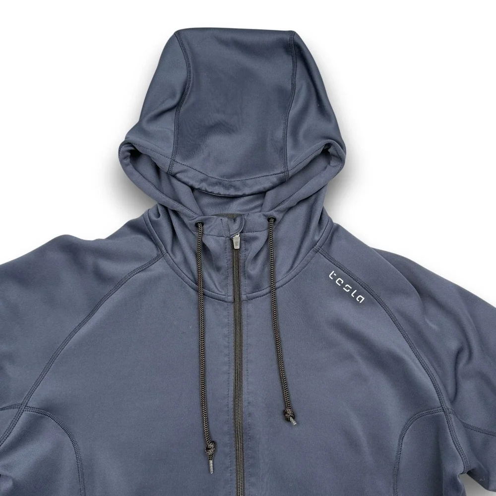 Tesla Hoodie Mens‎ XL Blue Full Zip Thumbhole Cuffs Athletic Performance Jacket
